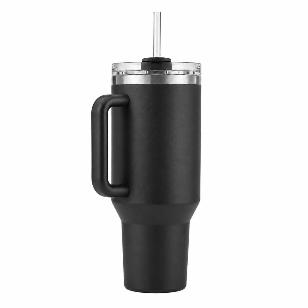 Kelvro Black Insulated Coffee Tumbler with Lid and Straw