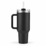 Kelvro Black Insulated Coffee Tumbler with Lid and Straw - Image 2