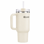 Kelvro Cream Insulated Coffee Tumbler with Handle for Travel - Image 2